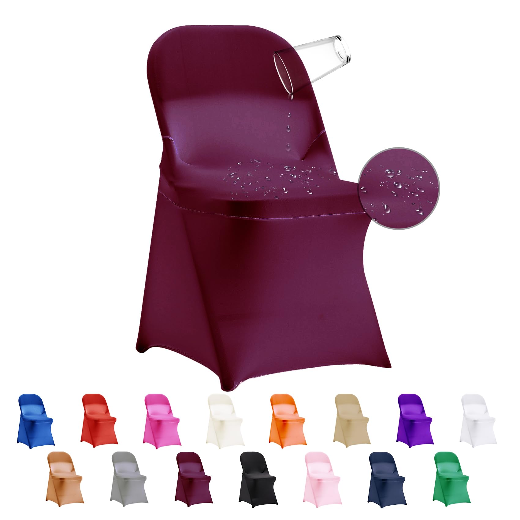 Photo 1 of eccwai 36 PCS Waterproof Stretch Spandex Folding Chair Covers, Dining Room Chair Slipcovers Protector for Wedding, Banquet, Party, Holidays, Celebration and Decoration?Burgundy?