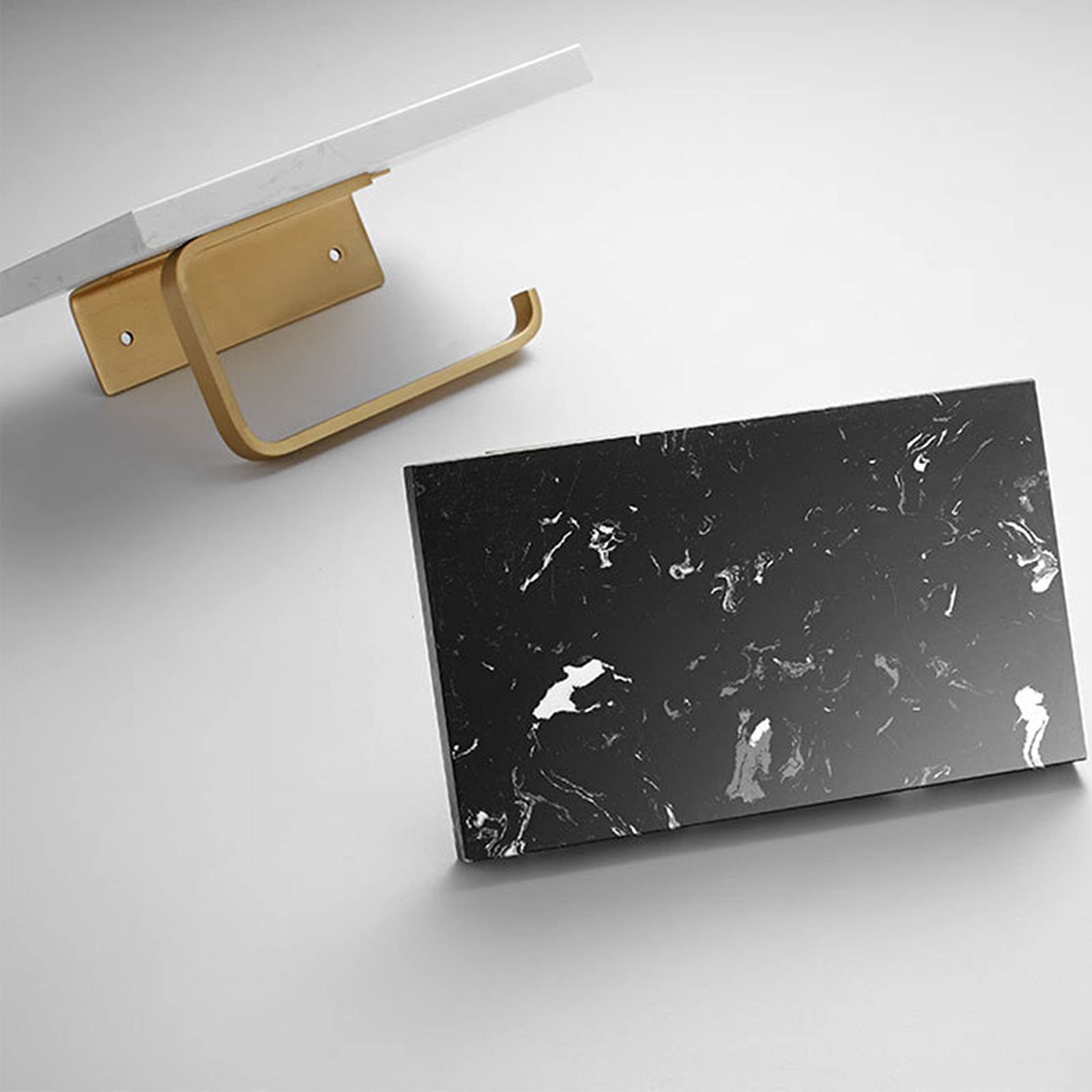Portarrollos De Papel Higiénico, Latón Portarrollos De Papel Higiénico con Estante De Mármol Portarrollos De Papel Higiénico Cuadrado para Baño, Diseño De Montaje En Pared Portarrollos,Negro