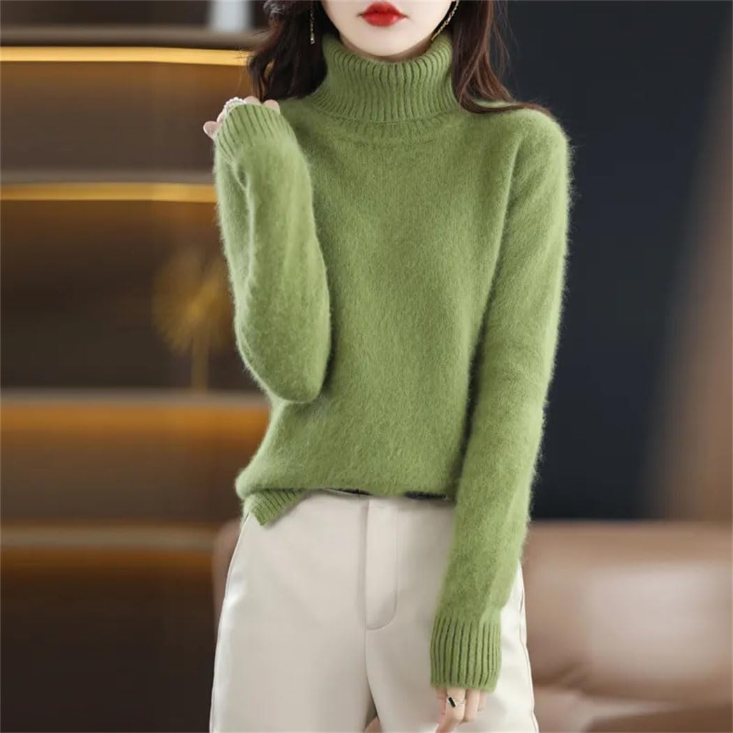 Maglione da donna in lana di visone fine autunno inverno allentato solido interno con collo alto in maglia fondo a maniche lunghe