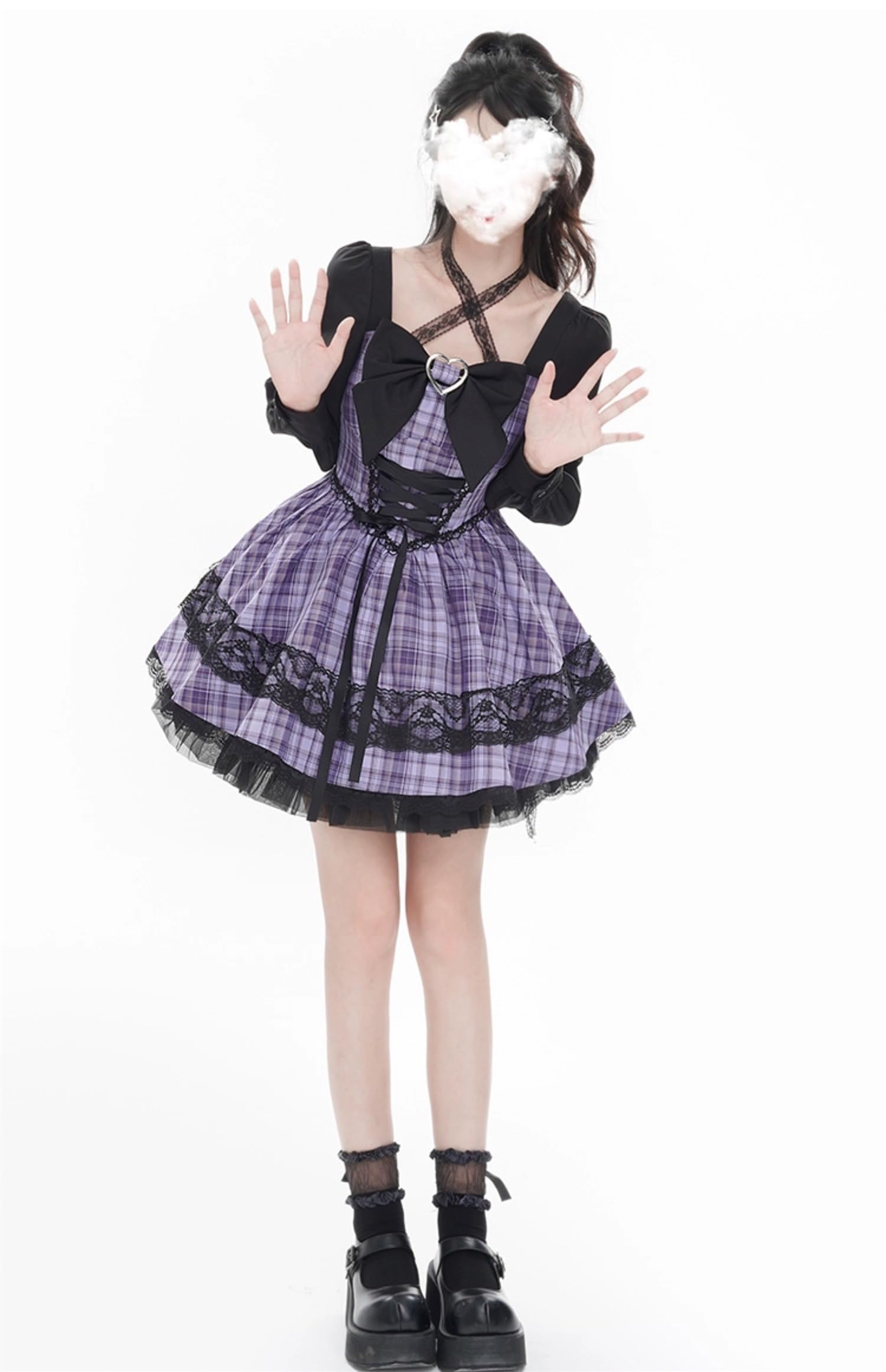 ゴスロリ　ロリータドレス　ゴシック風　 姫袖 お姫様 　森ガール 地雷系　JSK Amazon.co.jp: [CAWILXHA] ワンピース ロリータ 半袖 長袖 紫
