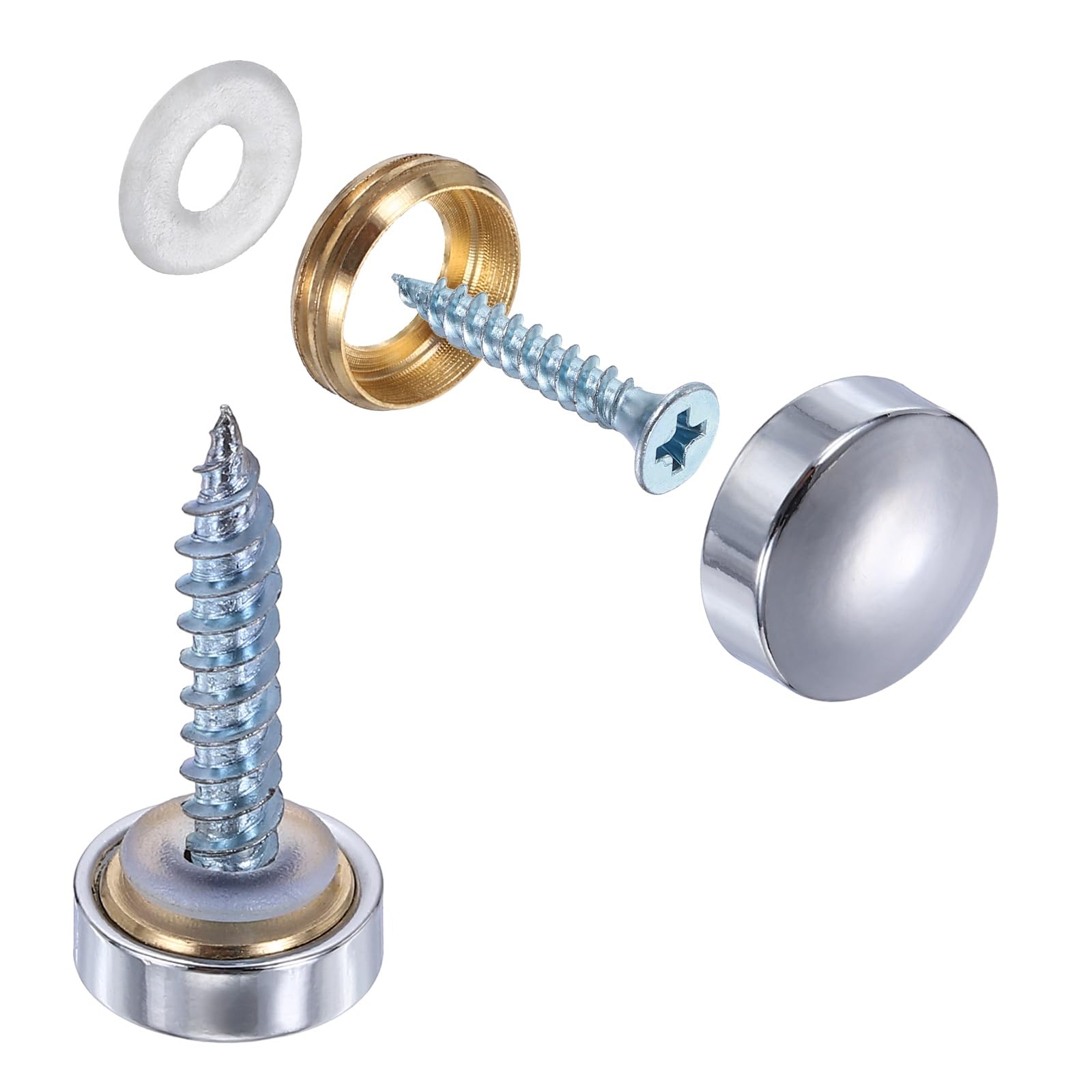 sourcing map 20Pcs Screw Covers Caps, Brass Dome Mirror Screws Decorative Caps Cover Nail Fasteners for Sign Advertising Hardware Construction, 12mm Diameter, Polished Silver