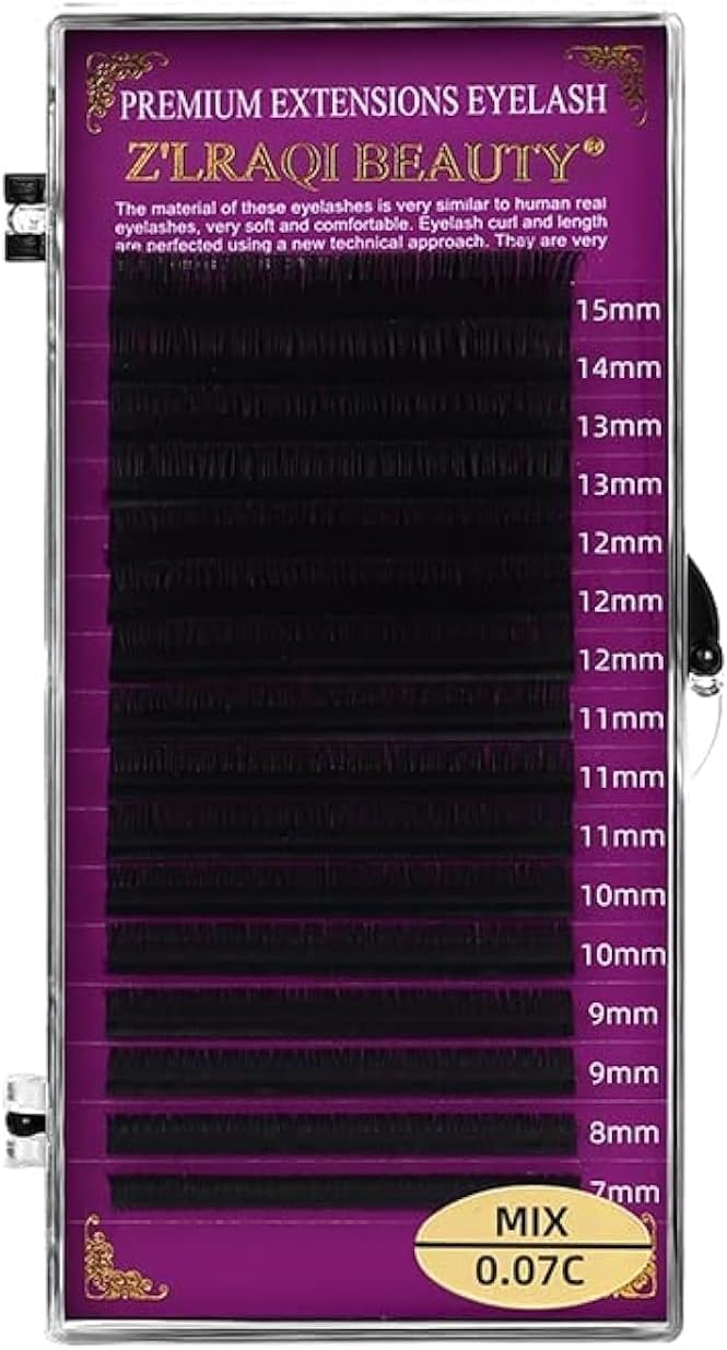 Eyelash Extension 0.07 Mixed Tray C Curl: Volume Natural Lash Extensions - Soft Individual 3D False Eyelashes Set - Professional Salon Use, 7-15MM ((7-15MM) C Curl-0.07)