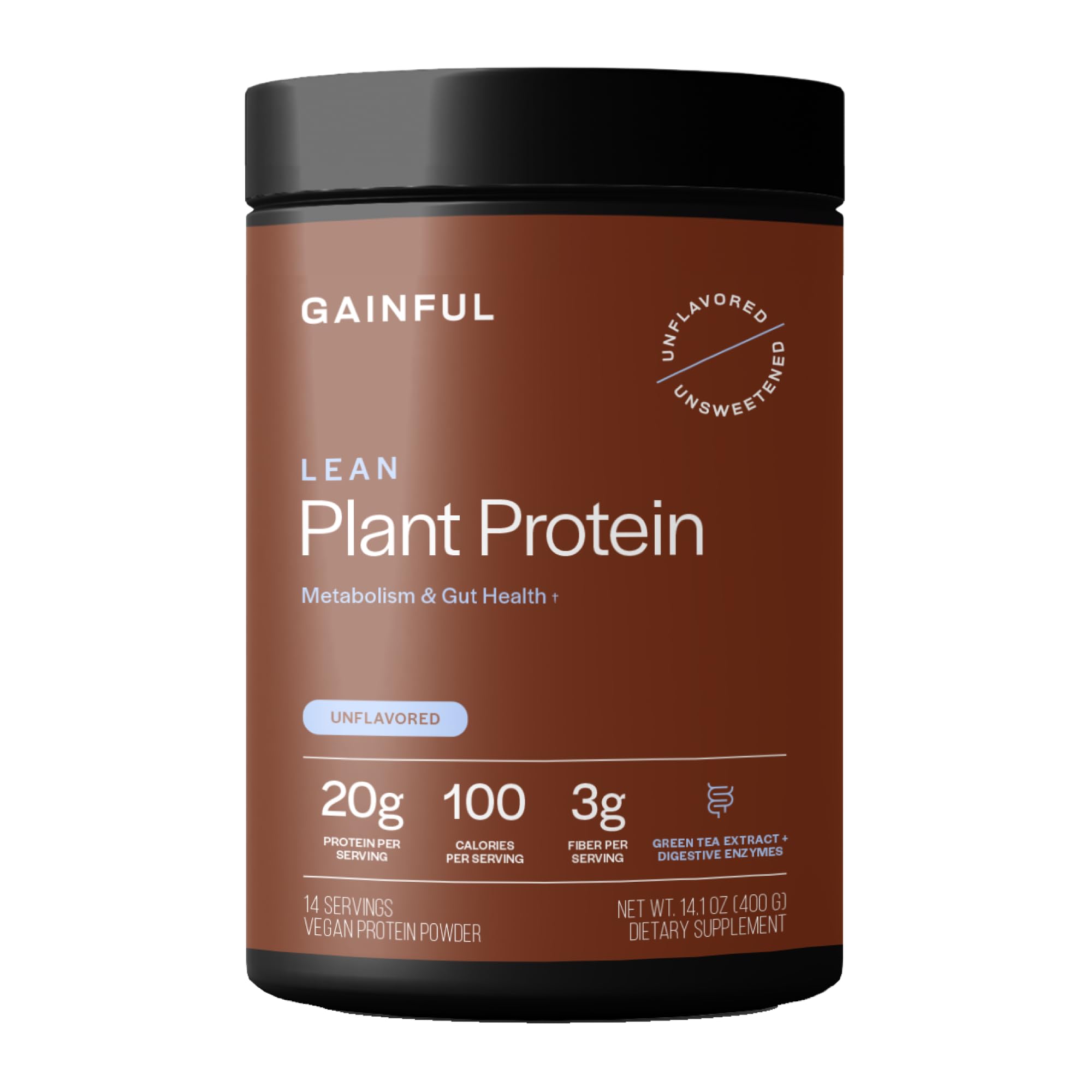 Gainful Lean Plant Protein Powder, 20g Plant Protein per Serving, Unflavored, Supports Lean Muscle, Metabolism, & Satiety, with Green Tea Extract,