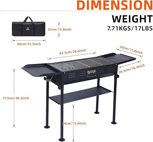 Miniatura 6 de Nice C Parrilla plegable, carbón portátil, brocheta de carbón Kabob, mesa auxiliar, inoxidable, bolsa de transporte, picnic, patio (negro)