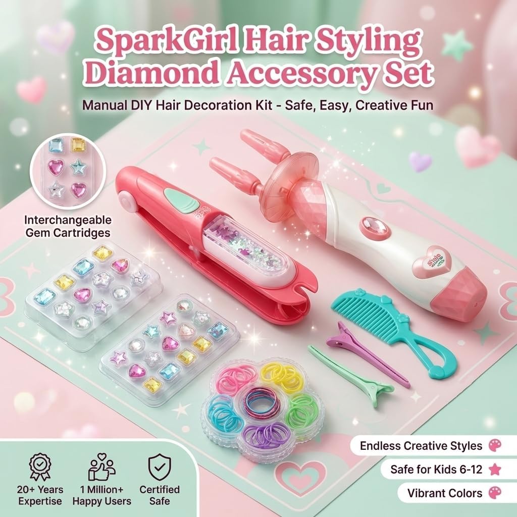 Hair Gem Stamper & Hair braiding Machine Kit Gifts for 4 -12 Year Old Girls