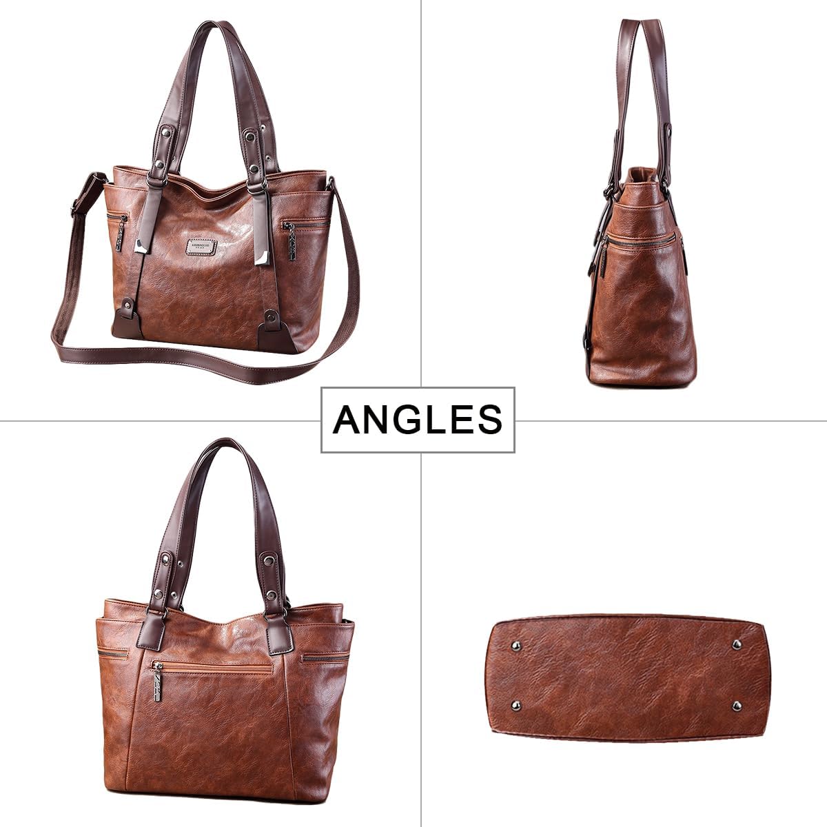 Handbags and Purses for Women Vegan Leather Tote Bag with Zipper Compartments Womens Shoulder Crossbody Satchel Bags - Image 9