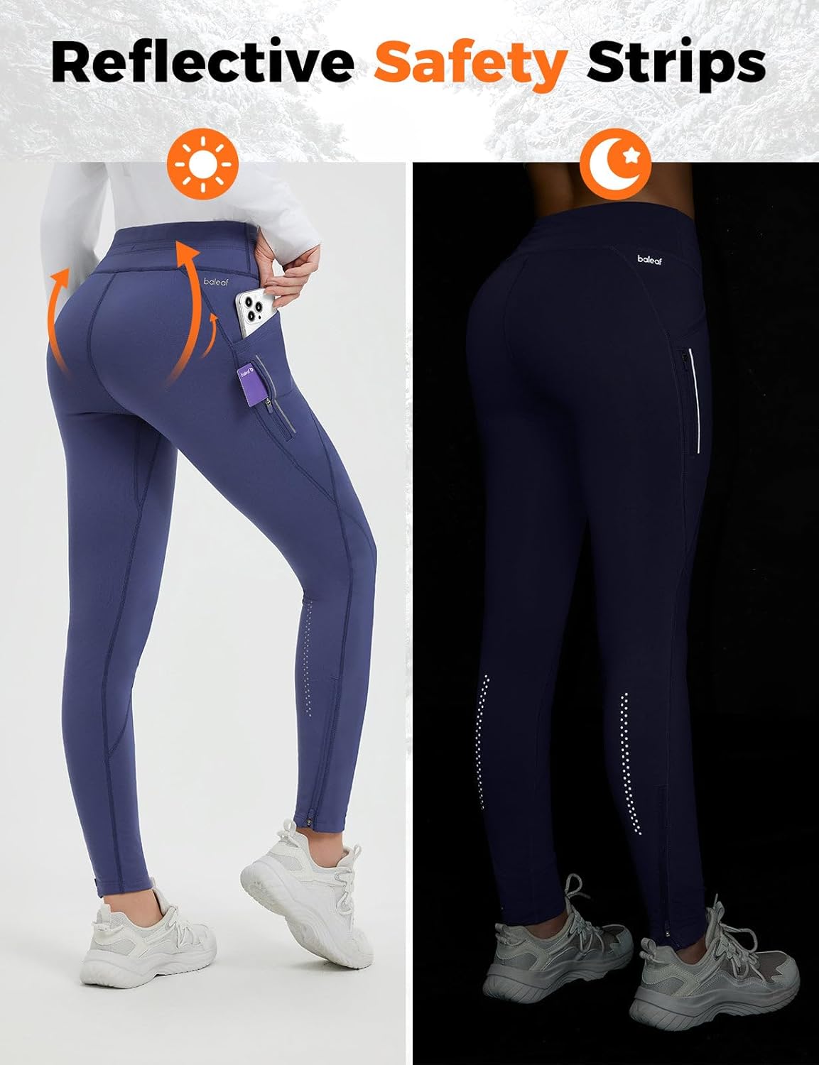 baleaf Women's Thermal Fleece Lined Leggings with Pockets Ankle Zip Reflective Water Resistant High Waisted Warm Snow Pants - Image 6