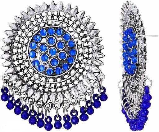 Just In Jewellery Oxidized Silver Round Color Stone Beads Suds Earrings For Girls/Women. (Blue) (B0CV5KDNWY) Amazon Price History, Amazon Price Tracker