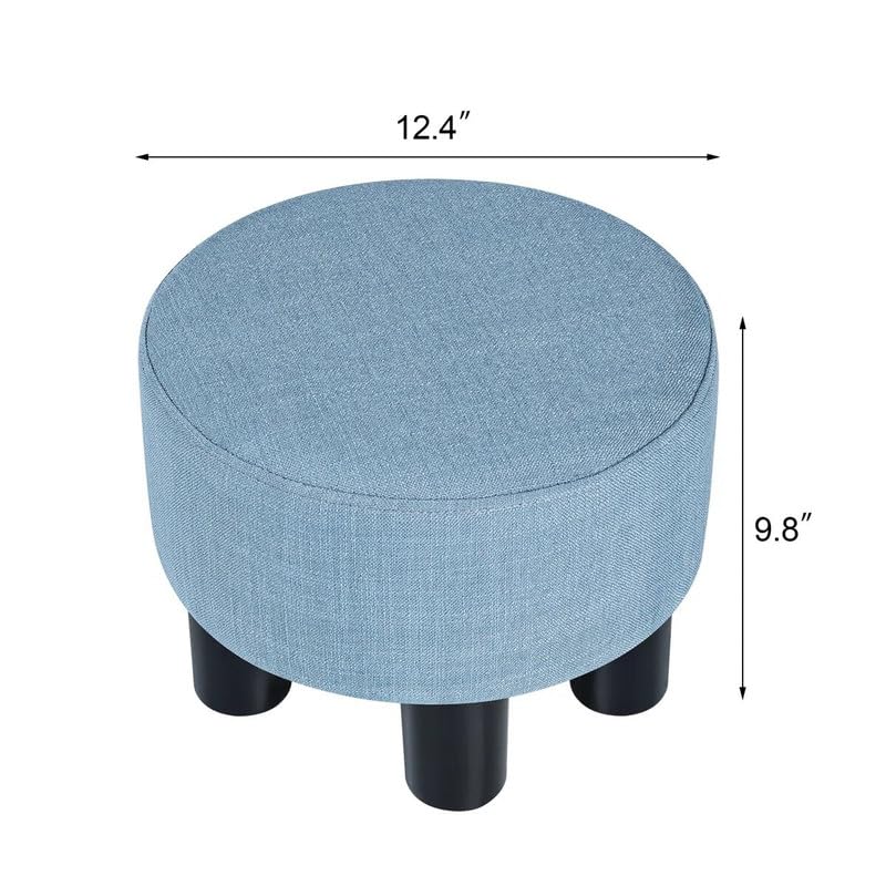 Image of Flannel Small Footstool Puffy Round Ottoman for Footrest, Modern Rectangle Step Stool Extra Seating with Non-Skid Plastic Legs for Living Room, Couch, Entryway Color Light Blue