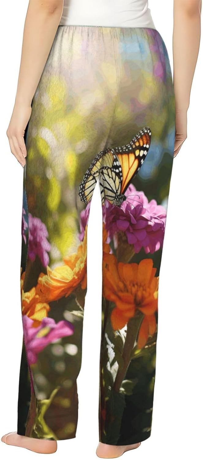 Vivid Colorful Garden Print Fashion Cozy Womens Flannel Pajama Pants,Perfect For Christmas And Everyday Wear