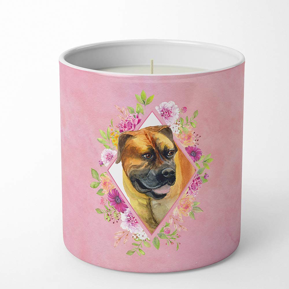 Bougie pot de soja Boerboel Mastiff fleurs roses Caroline's Treasures 10 oz