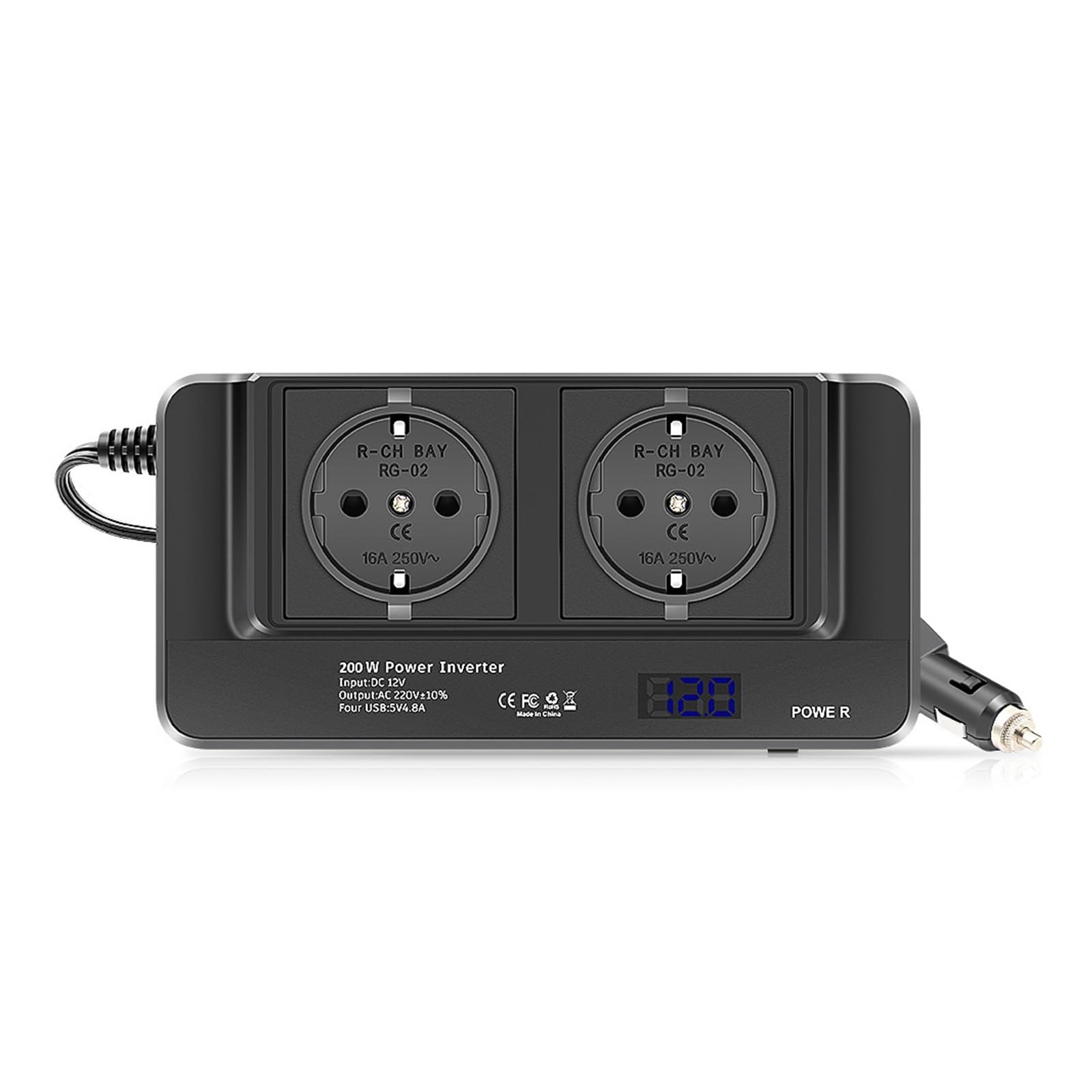 Onduleur de voiture 200W pour recharger vos ordinateurs et téléphones en voyage de vacances