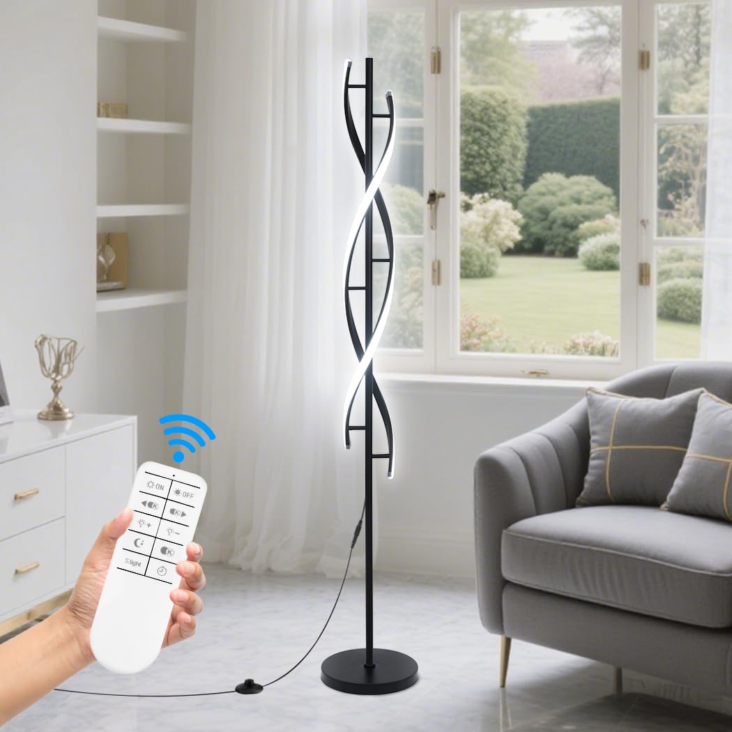 TONGNIDA LED Floor Lamp Dimmable Standing Lamp,60IN Spiral Floor Lamps for Living Room with Remote Control,30W Tall Corner Floor Lamp with 3-Color Temperatures Decorative Lighting