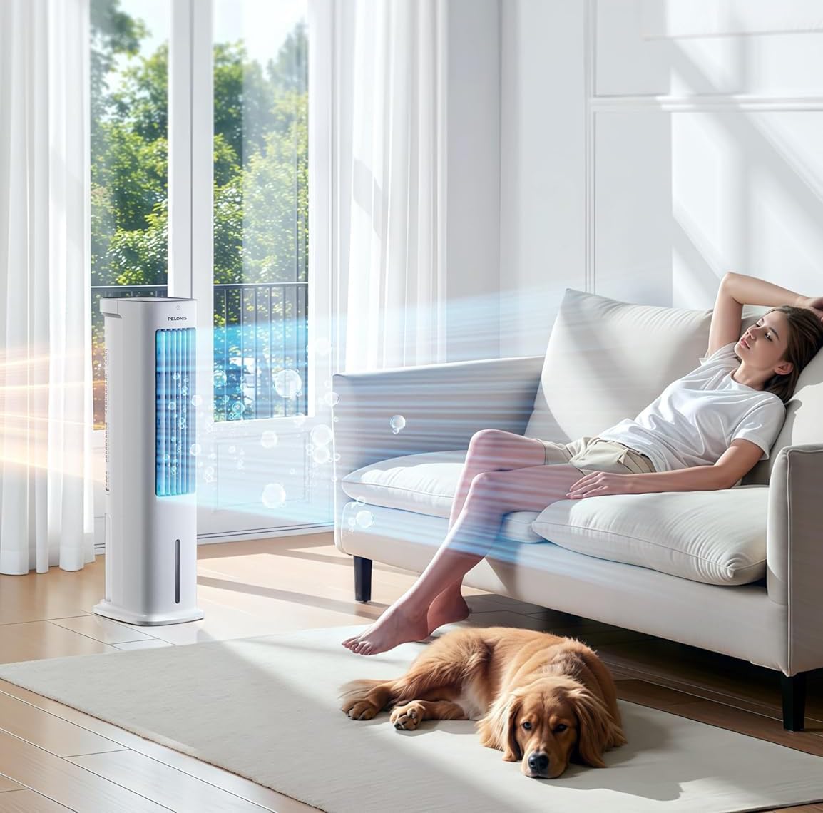 Evaporative air cooler with fan and humidifying function, portable indoor cooling unit with remote control, 5 liter water tank for home and office by RESTEQ
