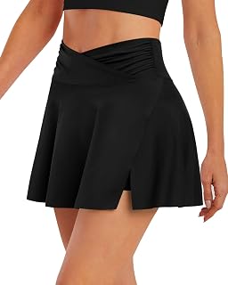 Womens Tennis Skirts with Pocket Golf Skorts Skirts with Shorts Cross Waist Athletic Skirt High Waisted
