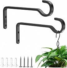 Josmimic 6-Inch Planter Hooks for Hanging Plants - Plant Hanger Hook Indoor Outdoor, Plant Wall Hooks, Brackets for Hanging Plants, Baskets, Wind Chime, Bird Feeder, Bird House (Black, Metal, 2 Pack)