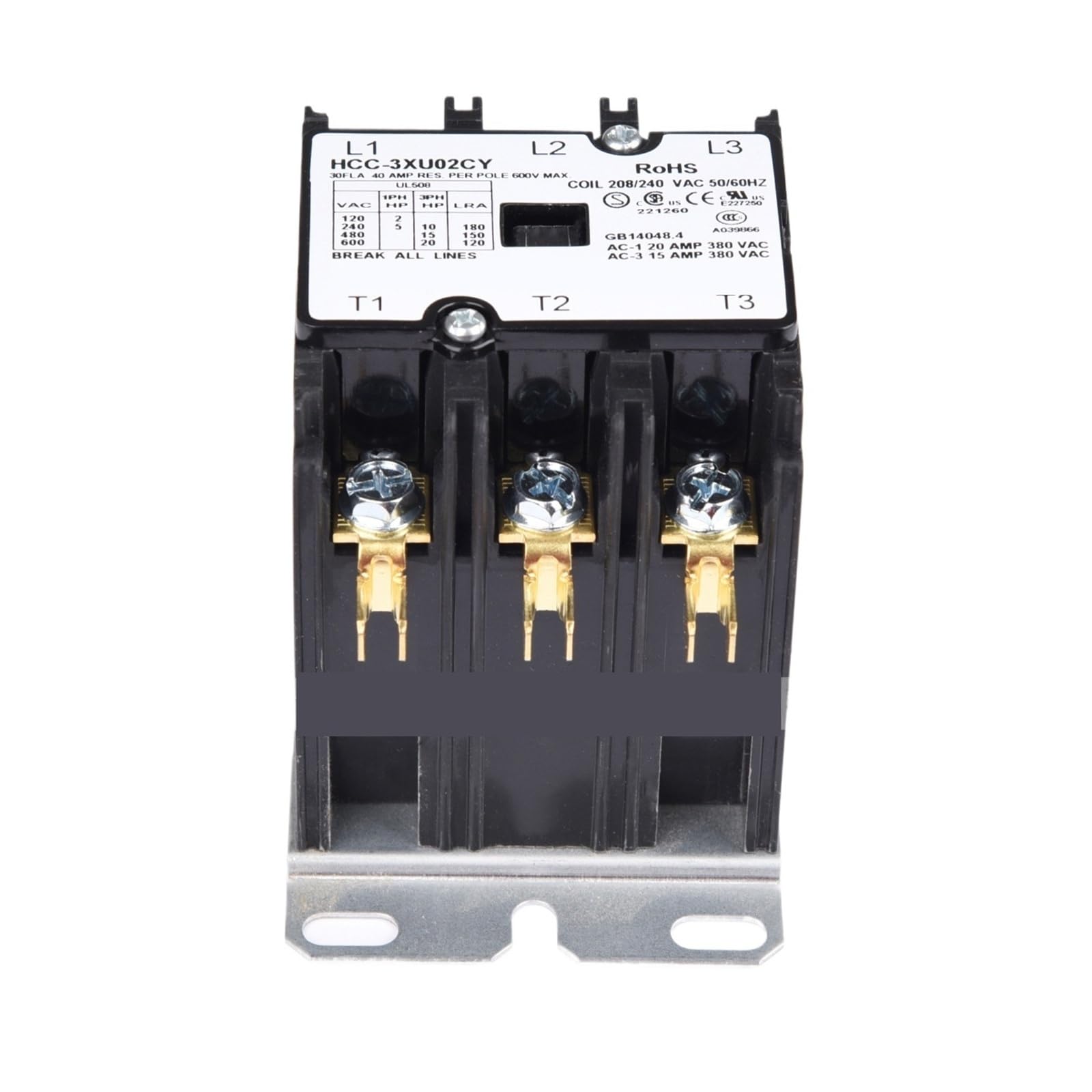 Contactor de CA HCC-3XU02CY 208V-240V 30A for Aire Acondicionado, Calentadores industriales y Bombas de Calor