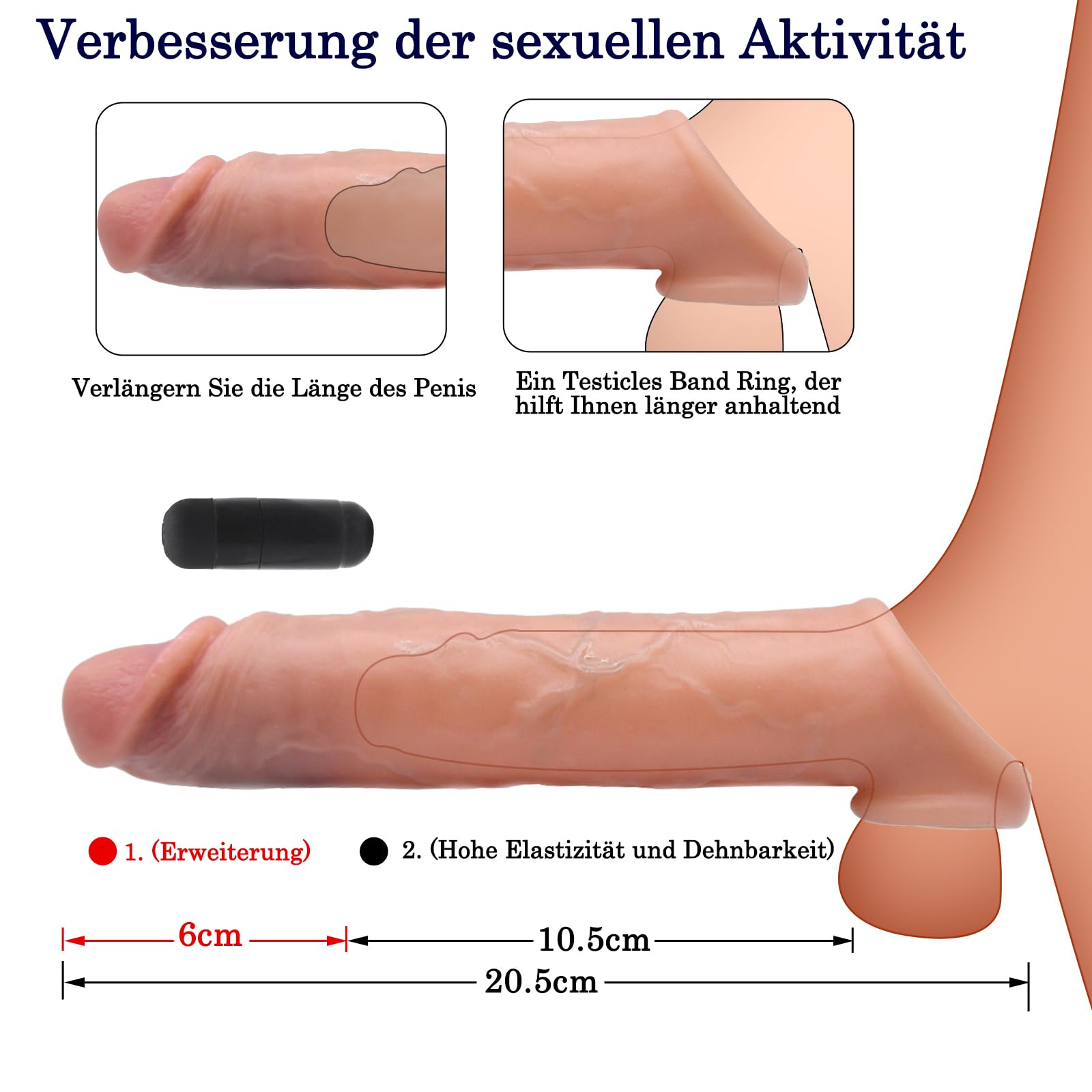 BDSMYEE - Funda para pene con vibrador para alargamiento de pene, 21 cm, silicona, juguete sexual erótico para hombres