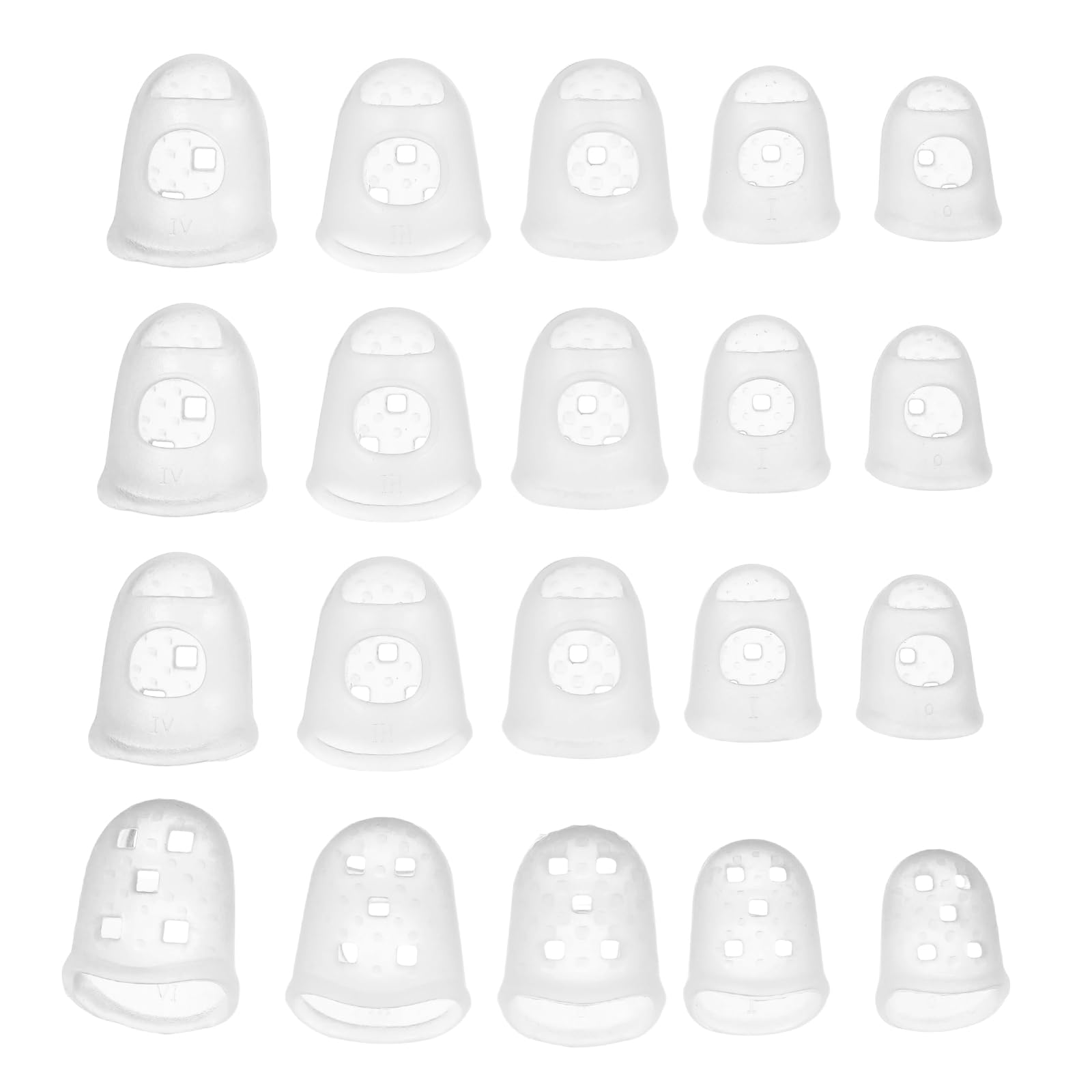 PATIKIL Rubber Finger Tips, 5 Sizes 20 Pcs Guitar Fingertip Protector Silicone Thimbles Knitting Accessories for Hand Sewing Paper Sorting Money Counting Guitar Playing, Semi-Transparent