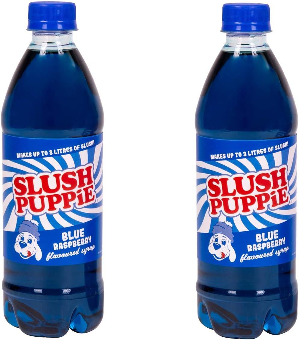 Slush Puppie Blue Raspberry Syrup 2 Pack. Genuine Slush Puppie Syrup. Iconic Blue Raspberry Flavours. 2 x 500ml Bottles. Officially Licensed Slush Puppie Merchandise.