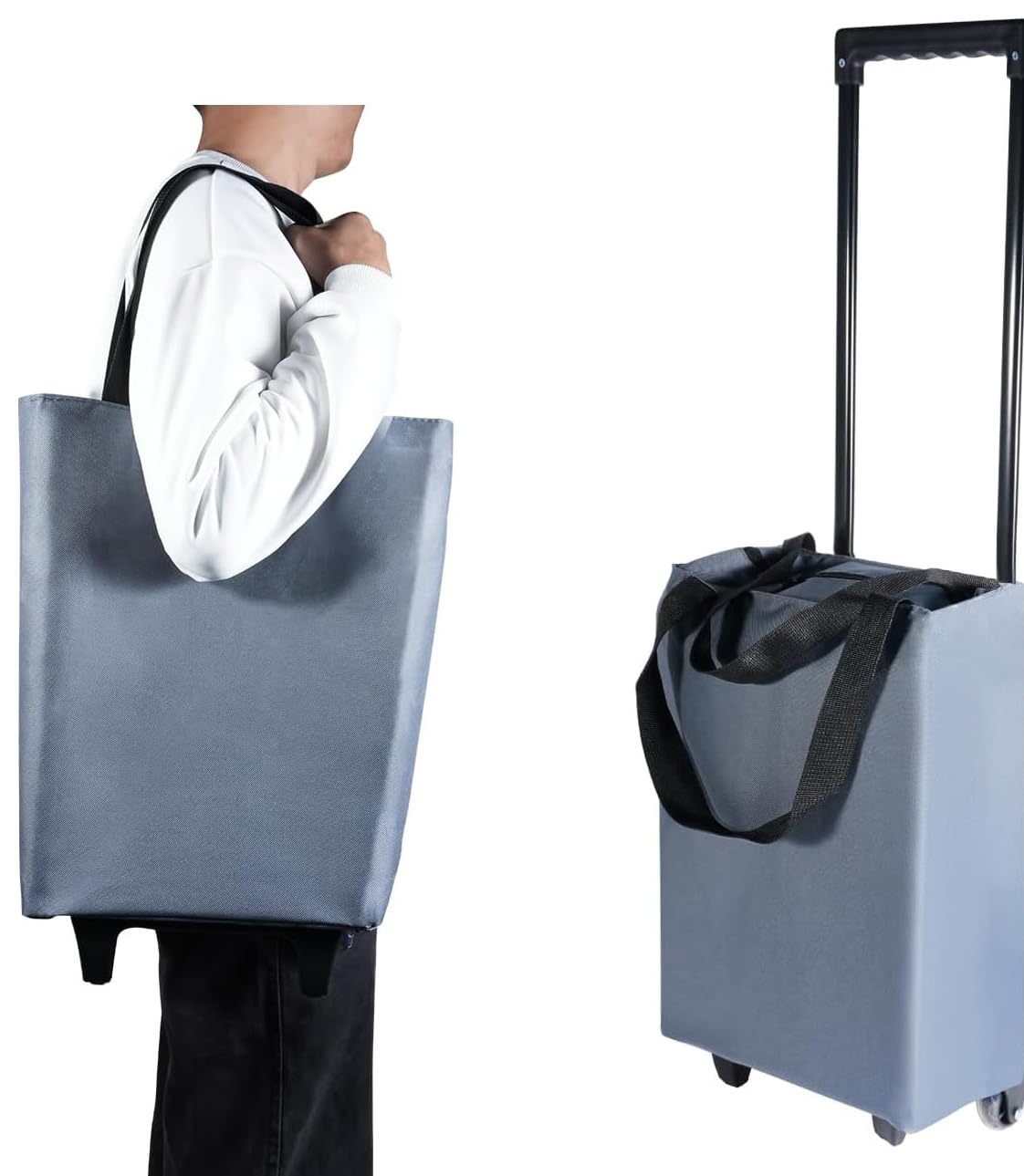 Crownshop Grey Trolley Bags 2 In1 Shopping Trolley On Wheels Foldable With Telescopic Handle Reusable Water Proof Trolley Bag Shopping Trolleys Suitable For Shopping Supermarkets And Travel