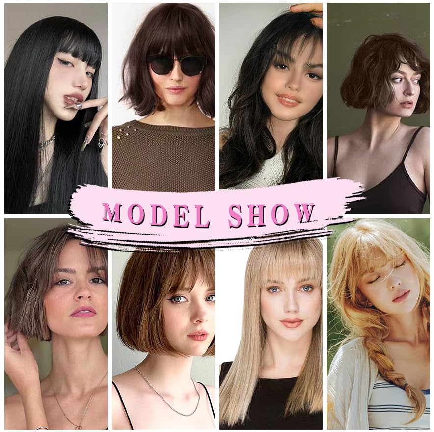 Miniatura 6 de YONGYI Wispy Bangs - Extensiones de cabello con clip de una pieza con clip, extensiones de cabello humano 100% real, flequillo curvado para uso