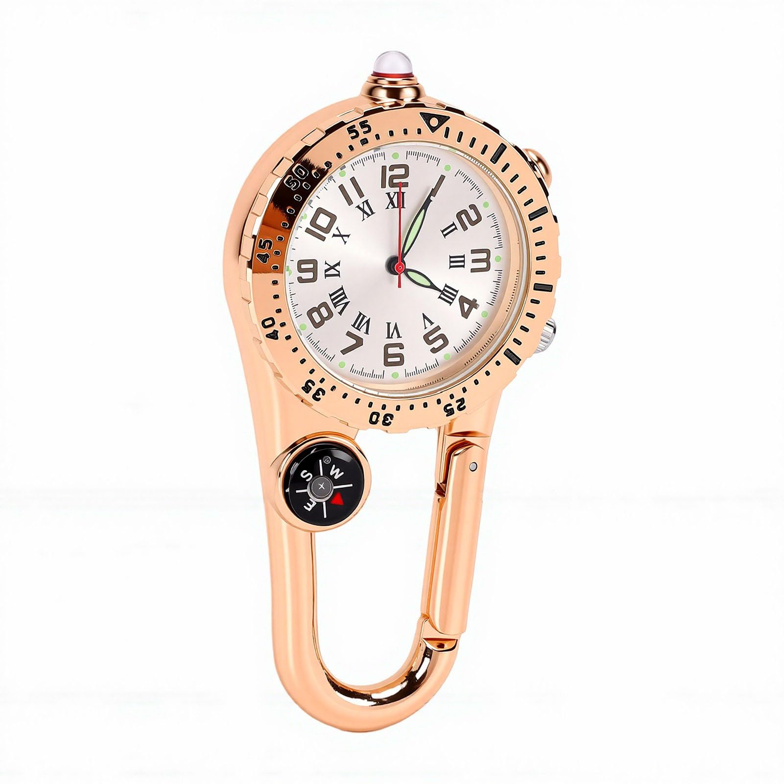 ZJchao Orologio con Moschettone e Bussola, Clip da Tasca, Impermeabile, Antiurto, Quadrante Luminoso, in Acciaio Inossidabile, Ideale per Escursionismo, Campeggio e Avventure All'