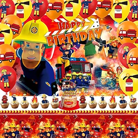 Fire Brigade Decoration Children's Birthday Lemotoy 15 Pieces Fireman Sam Birthday Decoration Fire Engine Decoration Balloons Background Cake Topper for Decoration Fire Brigade Party Decoration Cover