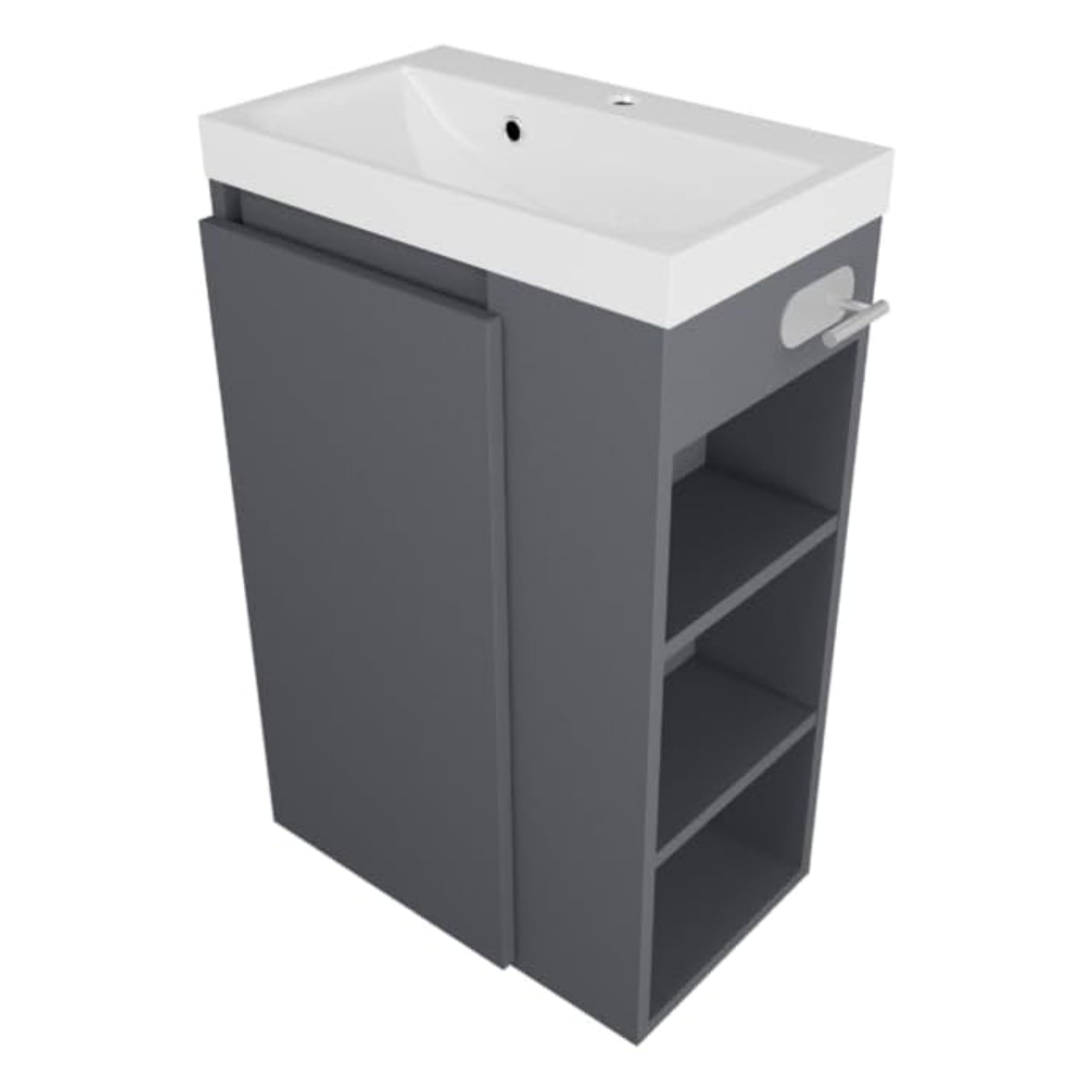 Vasque avec Meuble sous Lavabo SEVA, 46 cm de Largeur, Meuble Lavabo sur Pied ou Suspendu, Ensemble de Meubles de Salle de Bain, avec Porte-Papier Toilette - Anthracite