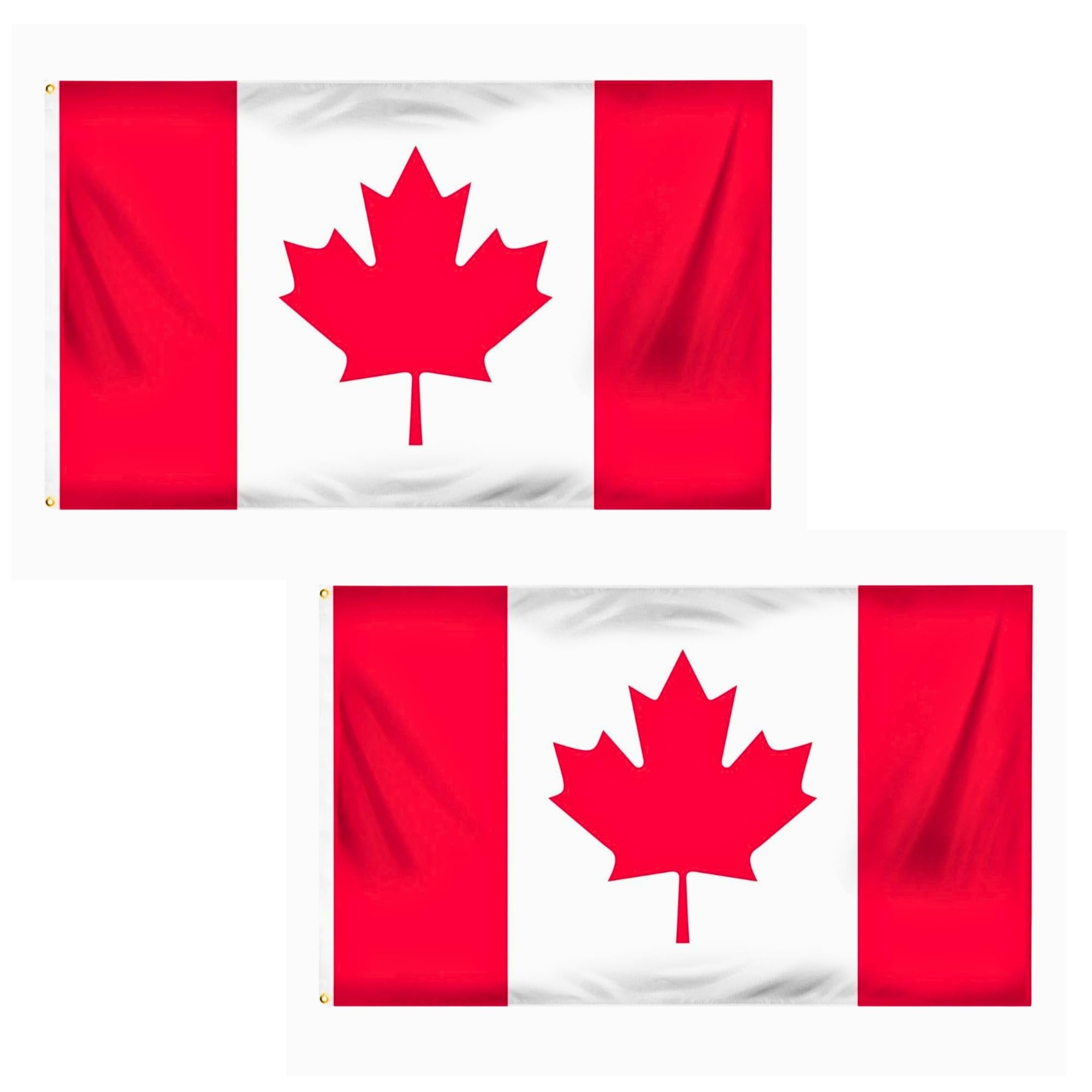 2 Pcs Canada Flag 5ft x 3ft with Brass Eyelets – Polyester Canadian Flag Banner for Canada Day, National Celebrations, Home & Garden Display
