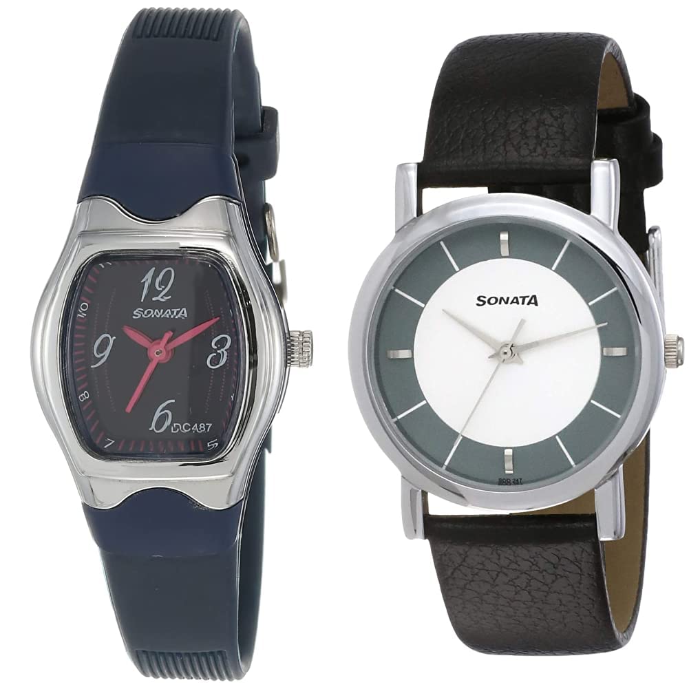 Sonata Men Leather Analog Blue Dial & Multicolor Dial (Nj8989Pp04C + Nj7987Sl01W) | Rakshabandhan Gifts, Band Color-Black (B07N36Y5NG) Amazon Price History, Amazon Price Tracker