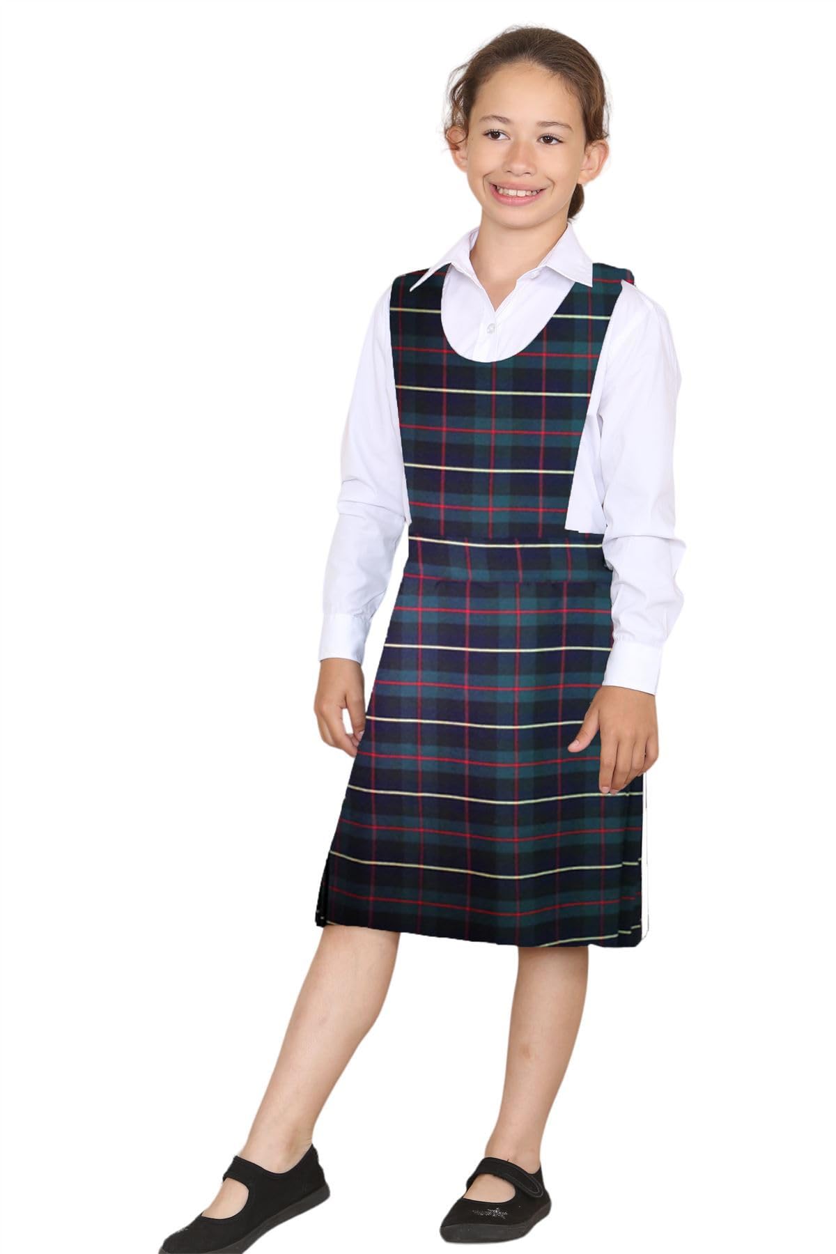 Janisramone Vestito da bambina senza maniche, da avvolgere sopra il coltello, bavaglino plissettato, per uniforme scolastica, 2-18 anni