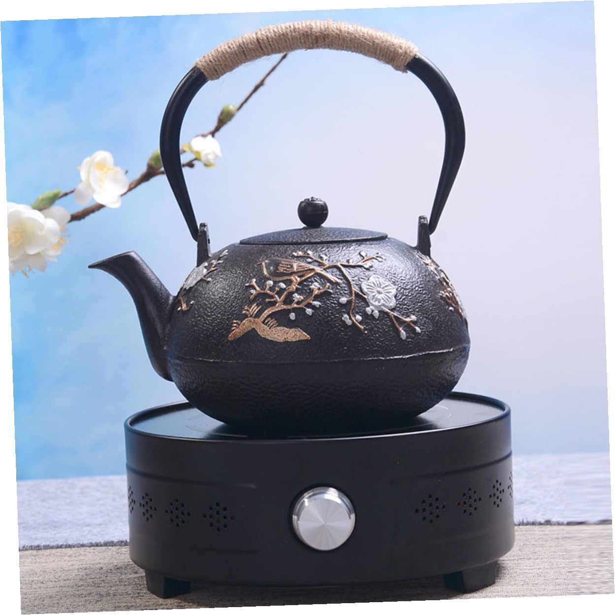 Homoyoyo Tetera Vintage de Hierro Fundido Infusor y Asa Cómoda para Hogar, Tetera Japonesa Negra Adecuado para Preparar Infusiones y Té en Casa