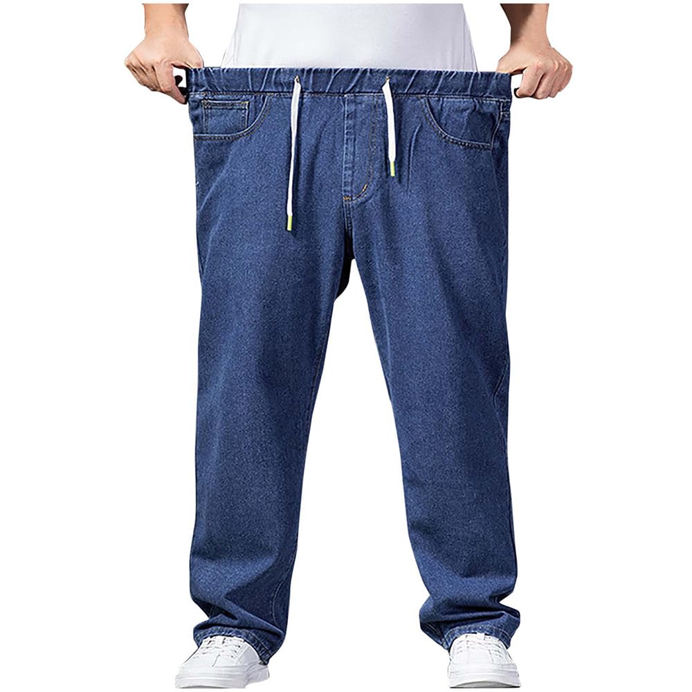 Genérico Pantalones Vaqueros de Talla Grande para Hombre, con Cintura elástica y cordón Ajustable. Estilo Jogger Holgado, Corte Recto y Deportivo.