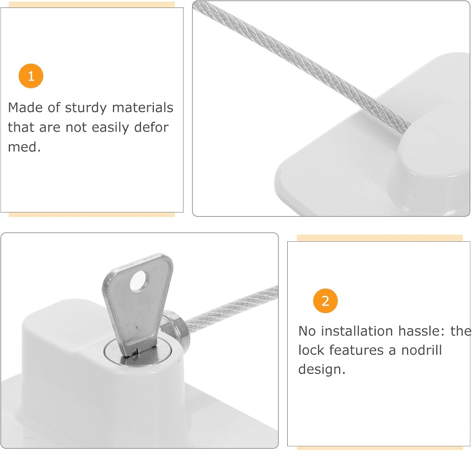 Childproof Refrigerator Lock and Window Safety Lock for 2pcs Adhesive No-drill with White Square Design Household Cabinet and Window Protection for Safety