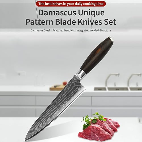 Miniatura 2 de Vg10 - Juego de cuchillos de cocina de 5 piezas de calidad premium, juego de cuchillos de chef de acero Damasco de 67 capas con asas de madera,