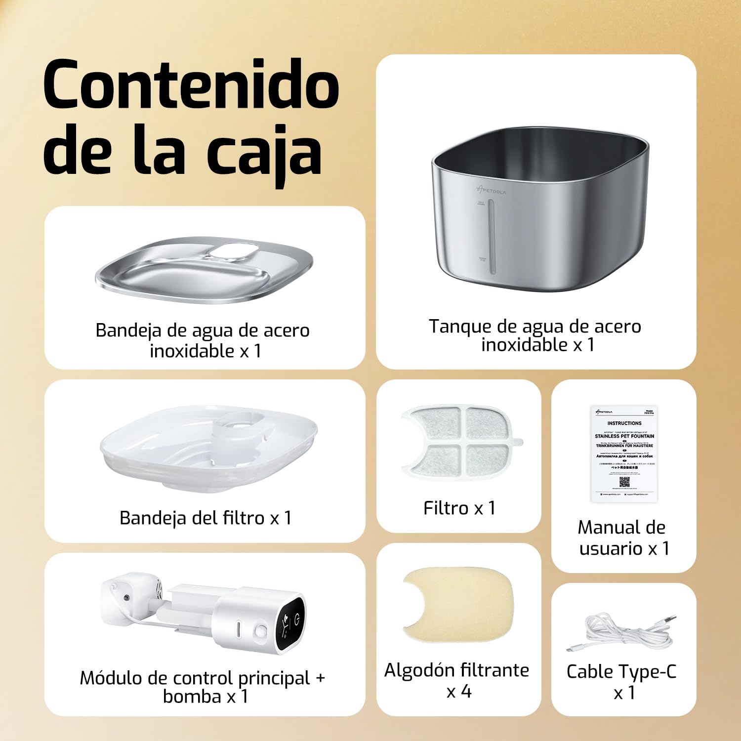 Fuente para mininos Acero Inoxidable, Bebedero mininos, 4L Fuente Agua mininos con Sensor Automático, Bebedero mininos Ultra Silenciosa con Batería de 4000 mAh, FS10pro (Blanco, 1 Filter)