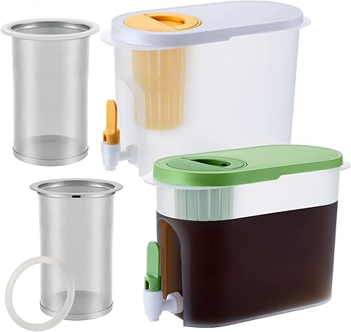 Gerrii 2 unidades, dispensador de bebidas de plástico de 1 galón con 2 filtros, dispensador de bebidas para refrigerador, jarra de cerveza fría con