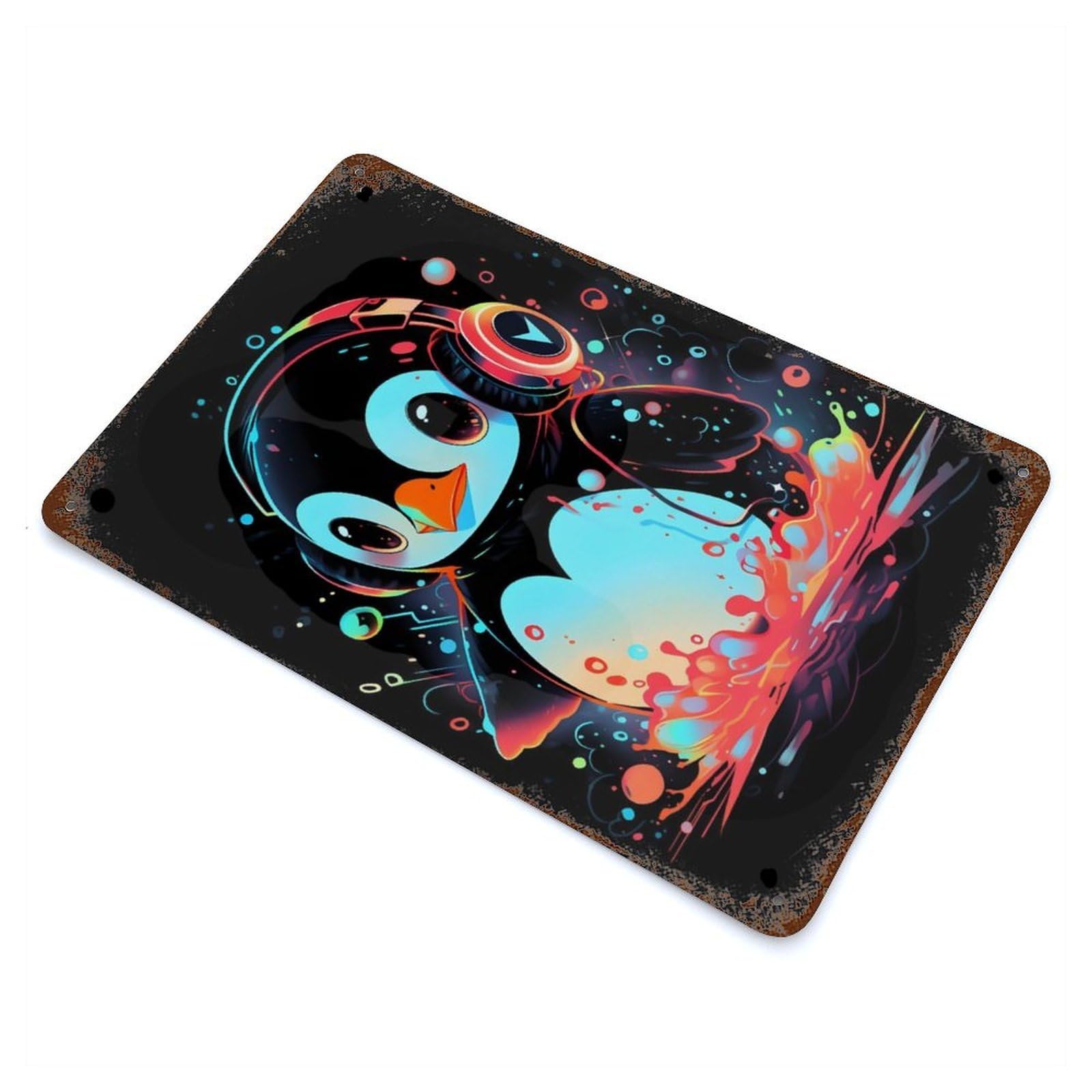 Epic Penguin Headphones Decorative Tin Sign 11.8"x7.9", for Bistro, Counter And Cafe Decor, Classic Wall Plaque