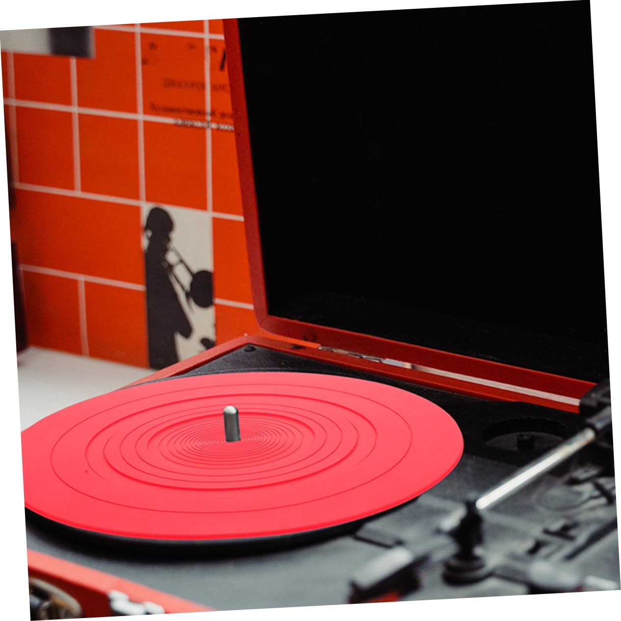 VICASKY Tappetino in Silicone Antistatico Sostituzione Piastra Giradischi 2 Pezzi Protezione Dischi Rosso per Giradischi Vinile