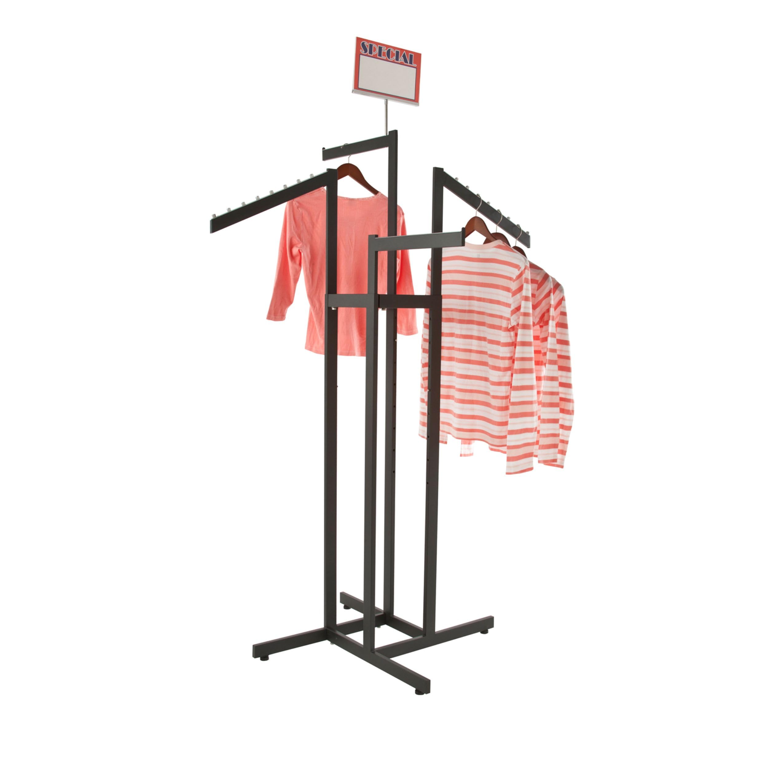 Ropa Accesorio de – Heavy Duty Negro 4 way Rack, brazos ajustables, tubo cuadrado, perfecto para ropa tienda pantalla con brazos rectos (2 y 2 brazos inclinado