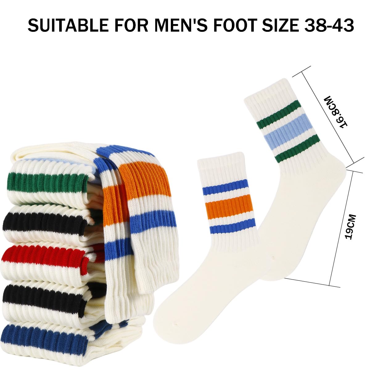 Lot de 3 paires de chaussettes de tennis pour homme et femme - 38-43 - Chaussettes de sport avec rayures - Chaussettes de sport en coton pour homme et femme, Blanc., 37-43