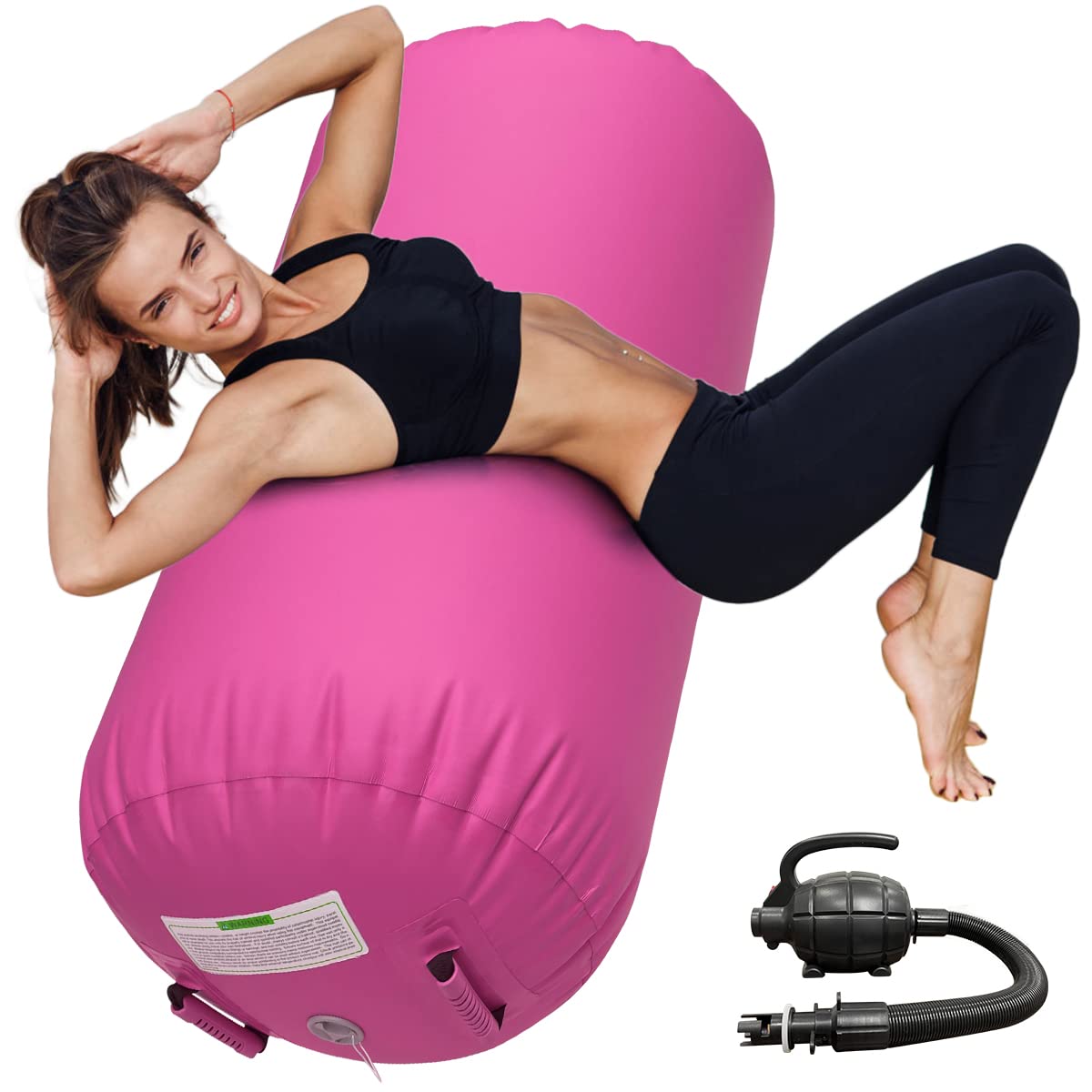 Gymnastics Roller Air Barrel Roller Air Spot, Inflatable Tumbling Mat Tumble Track Gymnastic Equipment Balance Cylinder with Pump for Yoga Cheerleading Home Use Gym