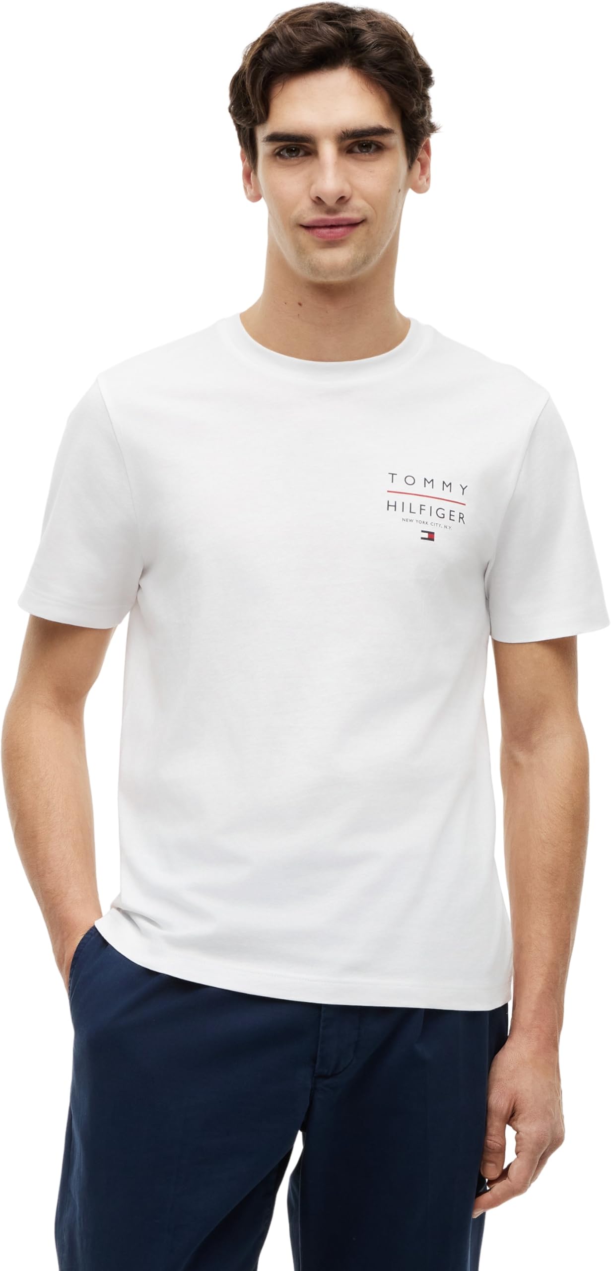 Tommy Hilfiger Men's White (White) Brand Love Left Chest Rwb Tee Mw0mw44361 S/S T-Shirt, L