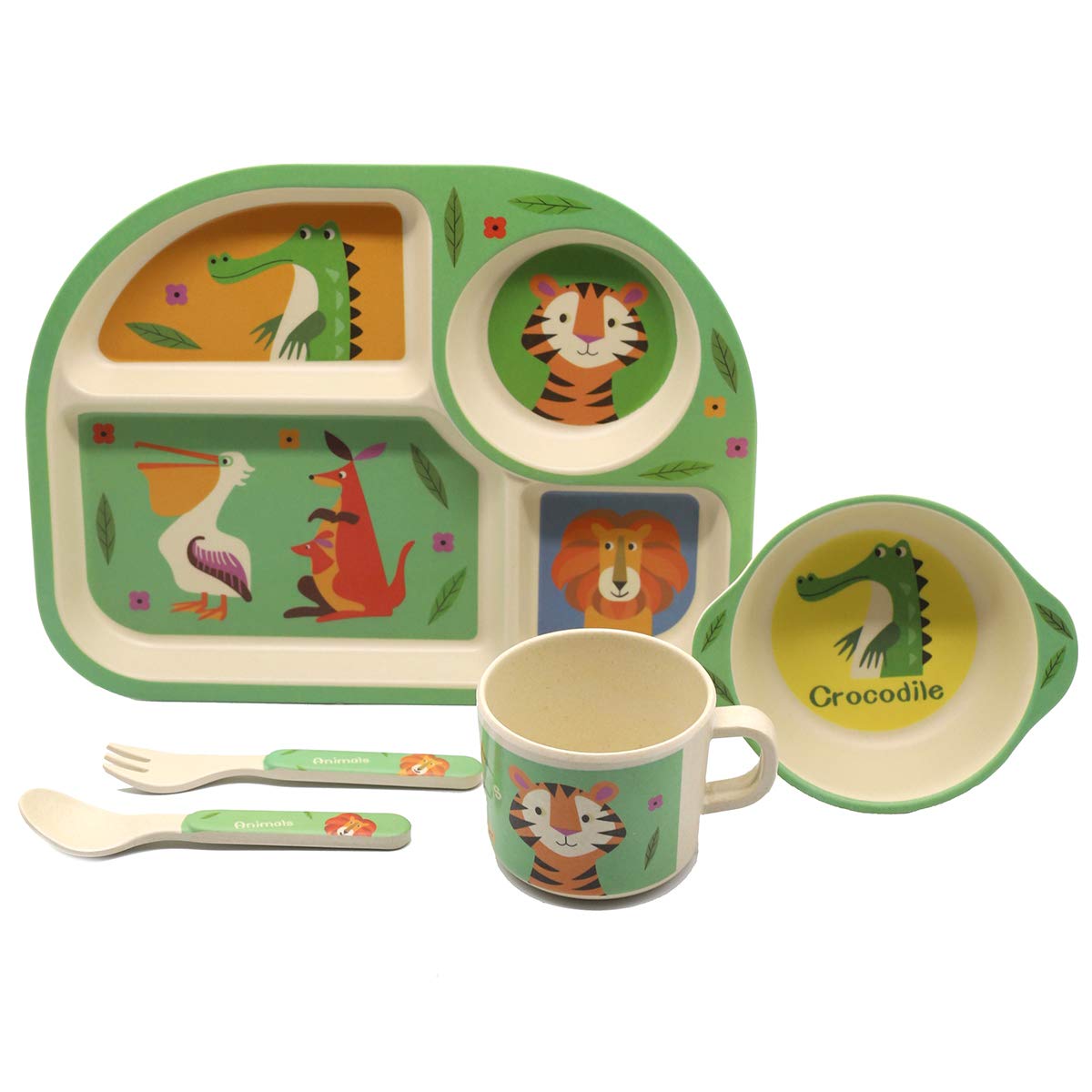Hibabys Kids Dinnerware Set Eco-Friendly Bamboo Dishes for Boys Girls