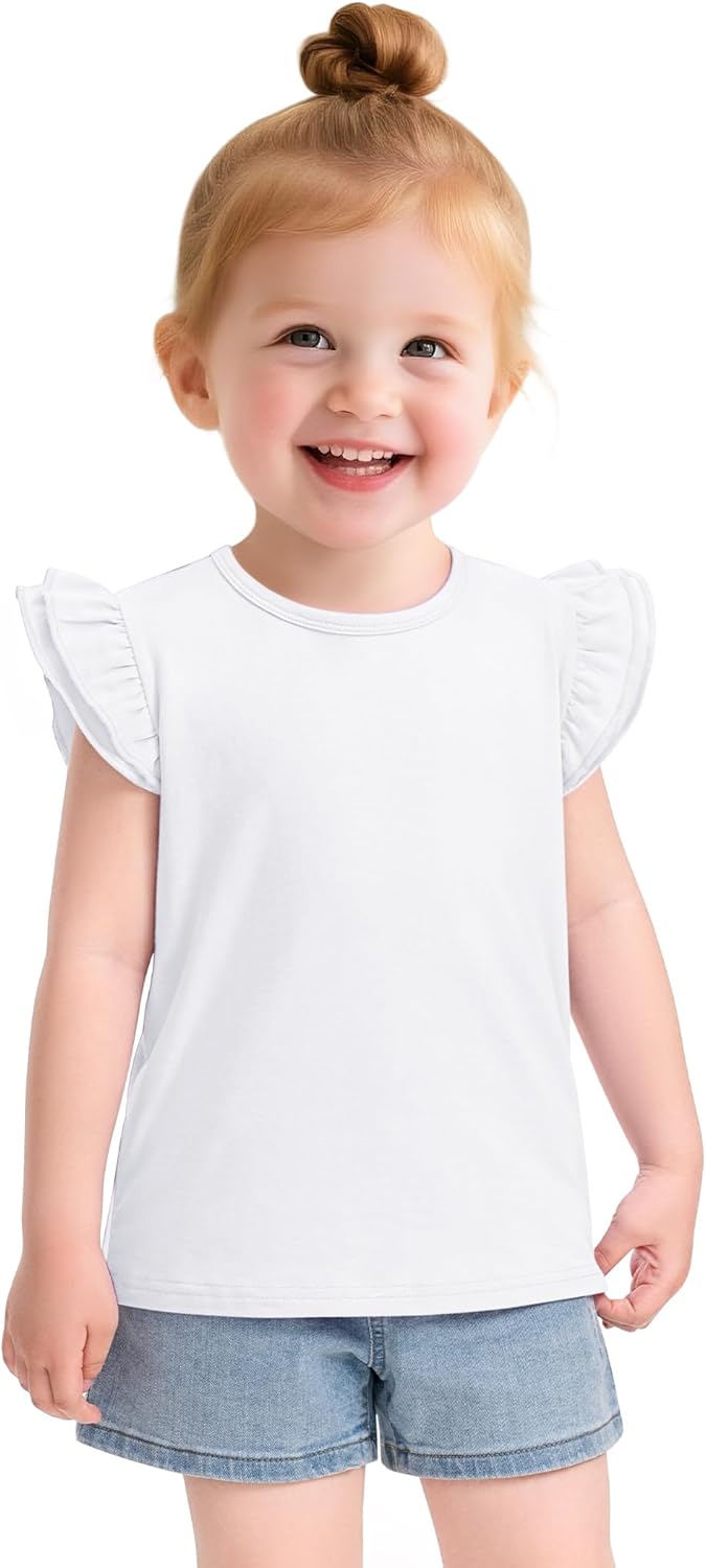 Witwot Toddler Girls Shirts Baby Girl Ruffle Sleeves Blouse T-Shirts Basic Cotton Tee Top Cute Clothes Size 2T-7Y