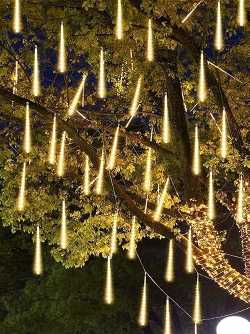 Solar Meteor Shower Lights 20 Tubes 16 Inch 720 LED Solar Christmas Lights Outdoor Waterproof, Snow Cascading String Lights for Outside Christmas Halloween House Tree Decoration, Warm White