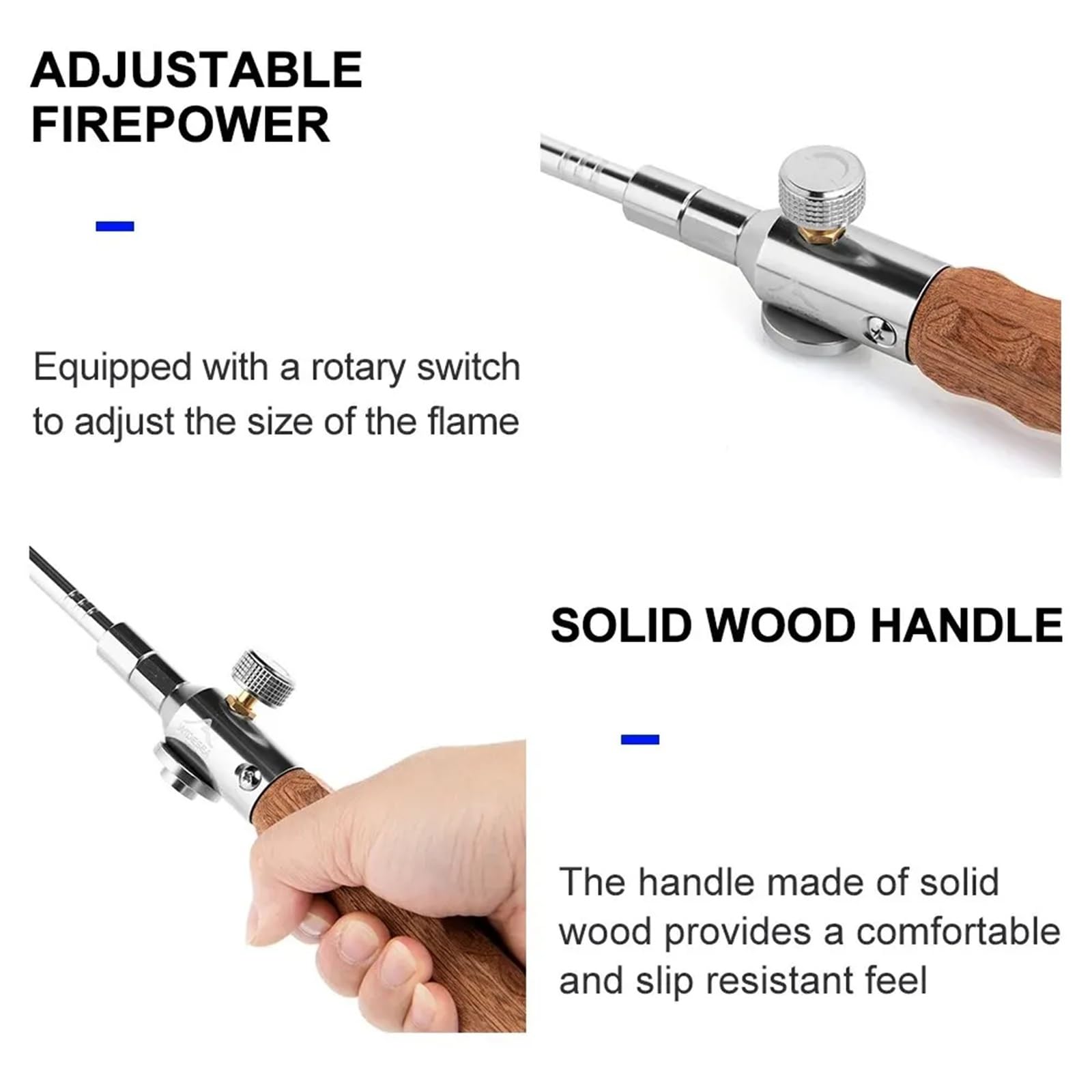 Quemador portátil con mango de madera para camping, barbacoa, tanque de gas, pistola pulverizadora, kit de estufa desmontable