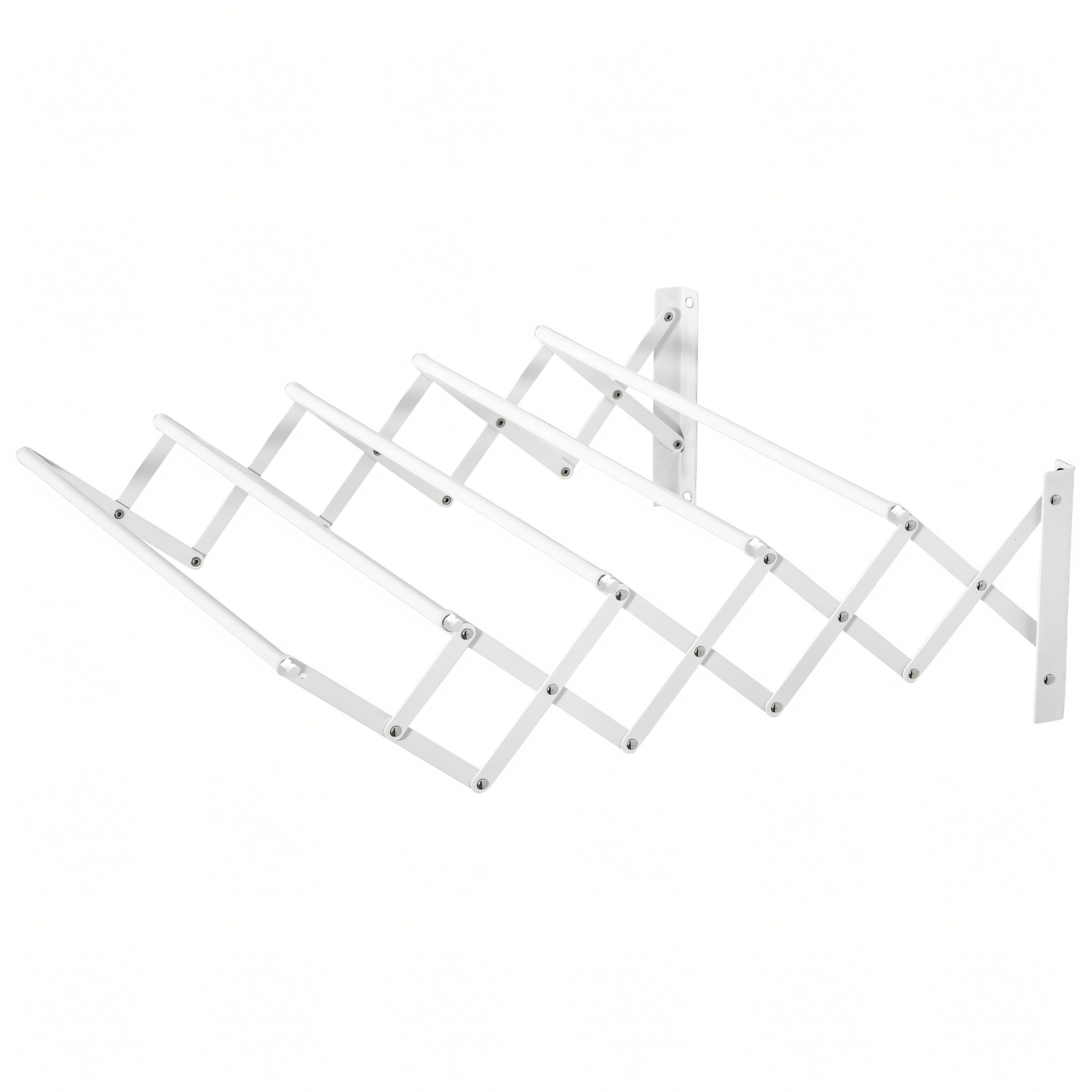 ForenTex Tendedero Extensible Pared Metálico Tipo acordeón con 5 Barras para Interior y Exterior Carga hasta 20 kg Blanco (120 cm)