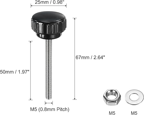 Miniatura 451 de uxcell Juego de 4 perillas moleteadas, tornillos de pulgar con tuercas y arandelas, rosca macho métrica M6 x 1.378 in, cabeza de plástico de 0.984